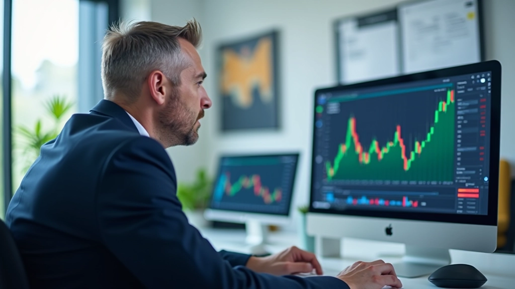 Person analyzing trading data on computer screen with charts and indicators